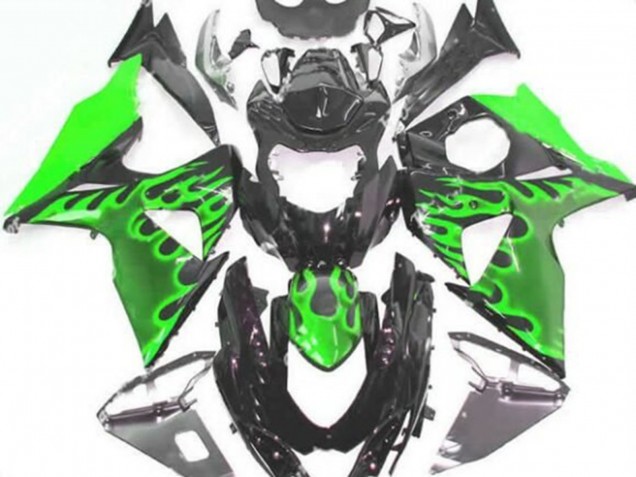 2009-2016 Suzuki GSXR 1000 Motorcycle Fairings - Glossy Black Green Flame Canada Websites