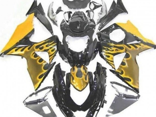 2009-2016 Suzuki GSXR 1000 Motorcycle Fairings - Glossy Black Yellow Flame Canada Websites