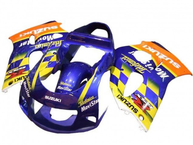 1996-2000 Suzuki GSXR 600 / GSXR 750 Motorcycle Fairings - Blue Orange Yellow Telefumica MoviStar Canada Websites