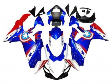 2011-2024 Suzuki GSXR 600 / GSXR 750 Motorcycle Fairings - Blue White Red Captain America Canada Websites