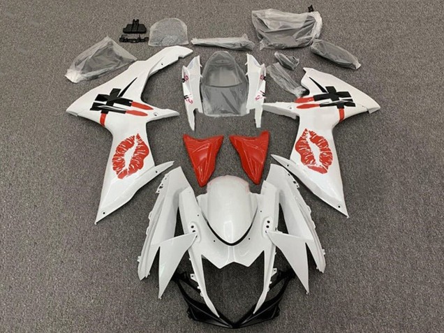 2011-2024 Suzuki GSXR 600 / GSXR 750 Motorcycle Fairings - White Red Lipstick Kiss Canada Websites