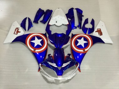 2012-2014 Yamaha YZF 1000 R1 Motorcycle Fairings - White Blue Red Star Captain America Canada Websites