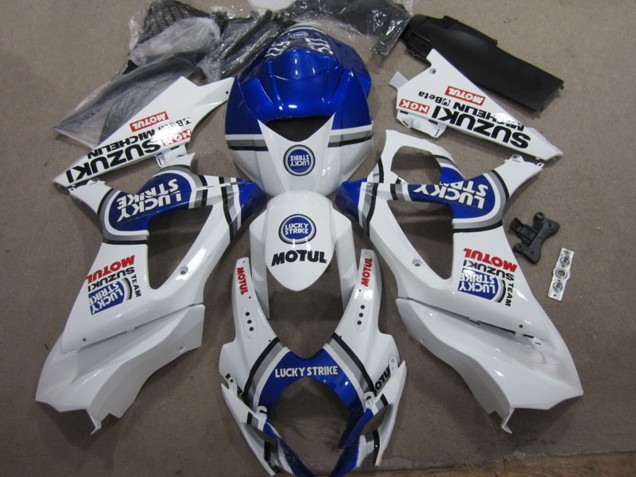 2007-2008 Suzuki GSXR 1000 Motorcycle Fairings - White Blue Lucky Strike Red Motul Canada Websites