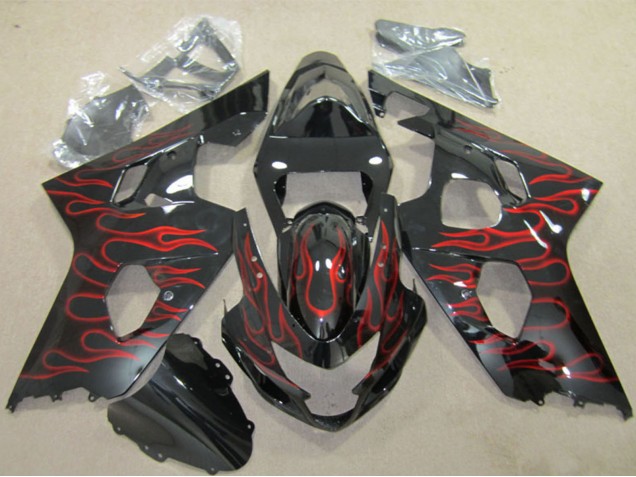 2004-2005 Suzuki GSXR 600 Motorcycle Fairings - Glossy Black Red Flame Canada Websites