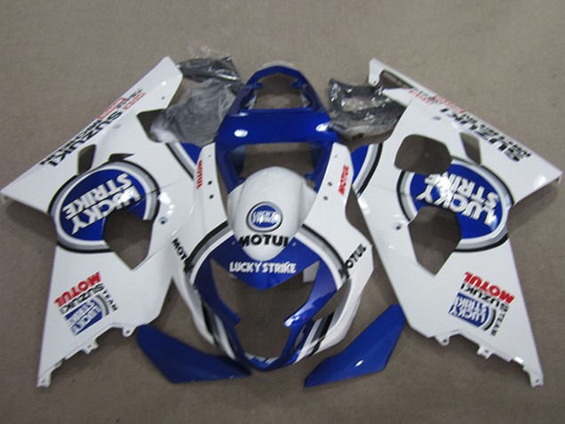 2004-2005 Suzuki GSXR 600 Motorcycle Fairings - White Blue Lucky Strike Motul Canada Websites