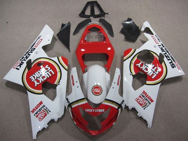 2004-2005 Suzuki GSXR 600 Motorcycle Fairings - White Red Lucky Strike Motul Canada Websites