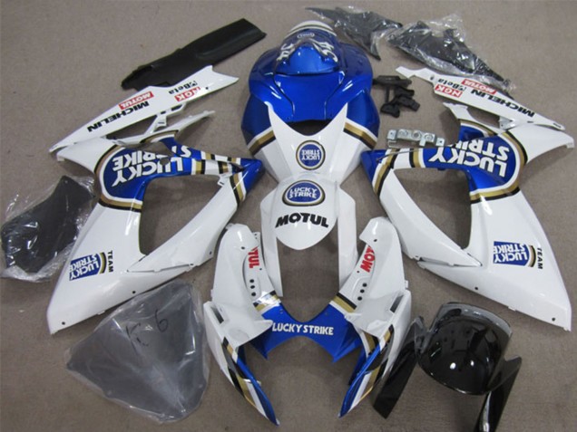 2006-2007 Suzuki GSXR 600 Motorcycle Fairings - White Blue Lucky Strike Motul Canada Websites