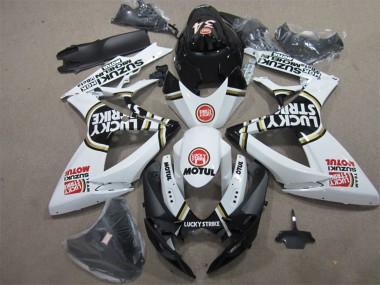 2006-2007 Suzuki GSXR 600 Motorcycle Fairings - White Black Red Lucky Strike Motul Canada Websites