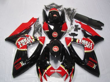 2006-2007 Suzuki GSXR 600 Motorcycle Fairings - Glossy Black Red White Lucky Strike Motul Canada Websites