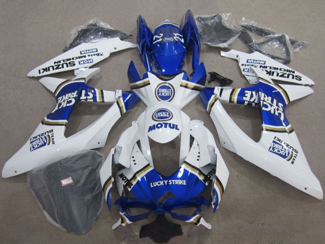 2008-2010 Suzuki GSXR 600 Motorcycle Fairings - White Blue Lucky Strike Motul Canada Websites