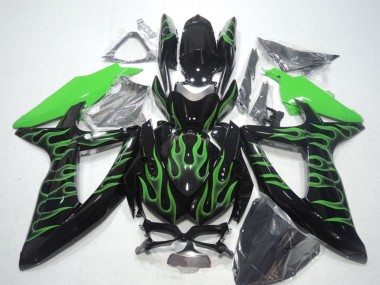 2008-2010 Suzuki GSXR 600 Motorcycle Fairings - Glossy Black Green Flame Canada Websites