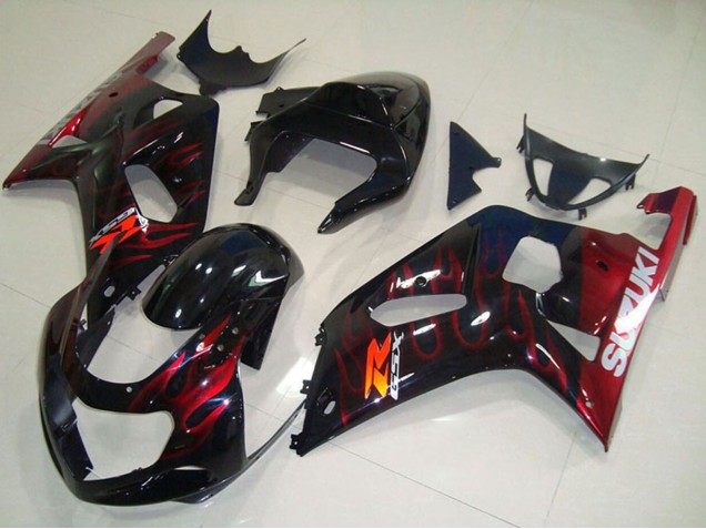 2001-2003 Suzuki GSXR 750 Motorcycle Fairings - Glossy Black Red Flame Canada Websites
