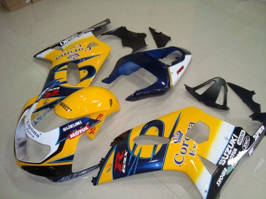 2001-2003 Suzuki GSXR 750 Motorcycle Fairings - Yellow White Blue Alstare Corona Extra Motul Canada Websites