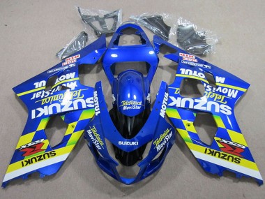2004-2005 Suzuki GSXR 750 Motorcycle Fairings - Blue Neon Yellow Telefumica MoviStar Motul Canada Websites