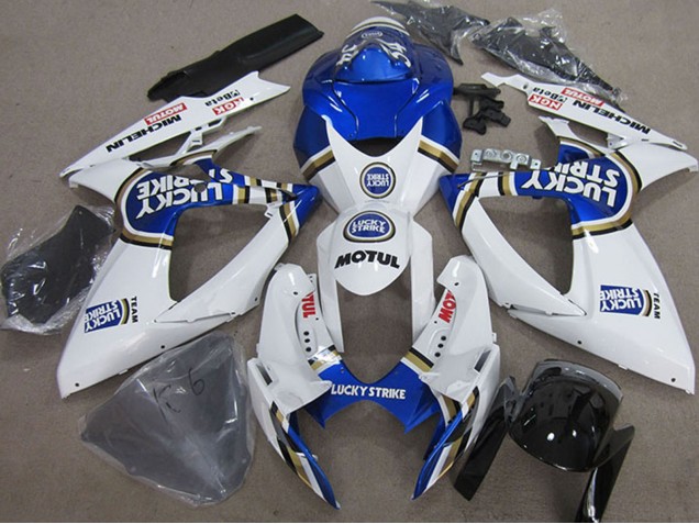 2006-2007 Suzuki GSXR 750 Motorcycle Fairings - White Blue Michelin Motul Lucky Strike Canada Websites