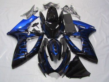 2006-2007 Suzuki GSXR 750 Motorcycle Fairings - Glossy Black Blue Flame Canada Websites