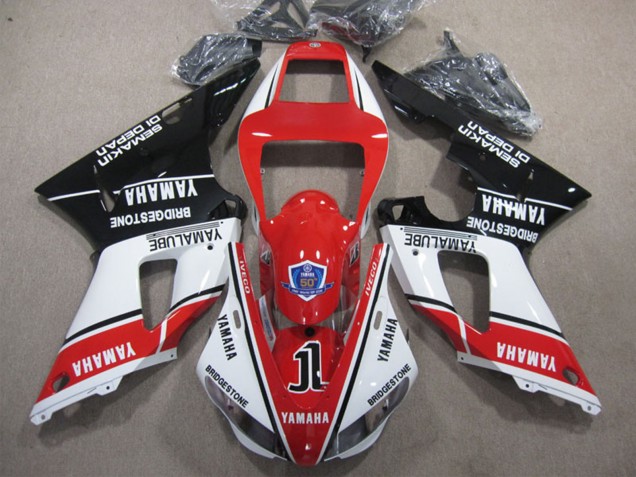 1998-1999 Yamaha YZF R1 Motorcycle Fairings - White Red Glossy Black Yamalube 50 Canada Websites