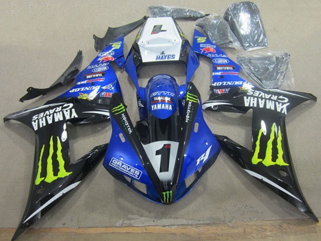 2002-2003 Yamaha YZF R1 Motorcycle Fairings - White Blue Black Neon Yellow Monster Graves 1 Canada Websites