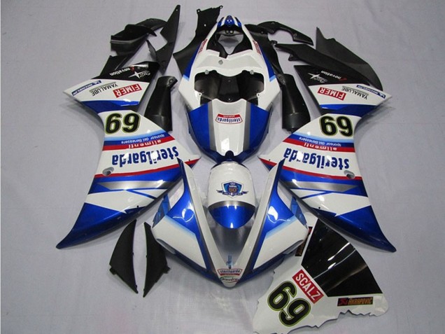 2009-2011 Yamaha YZF R1 Motorcycle Fairings - White Blue Black Sterilgarda SCALZ 69 Canada Websites