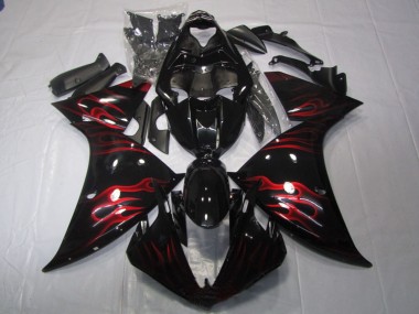 2009-2011 Yamaha YZF R1 Motorcycle Fairing - Glossy Black Red Flame Canada Websites