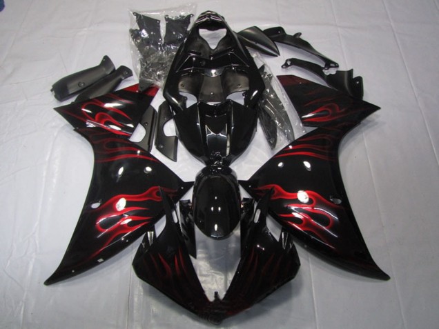 2009-2011 Yamaha YZF R1 Motorcycle Fairing - Glossy Black Red Flame Canada Websites
