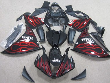 2012-2014 Yamaha YZF R1 Motorcycle Fairings - Glossy Black Red Flame Canada Websites