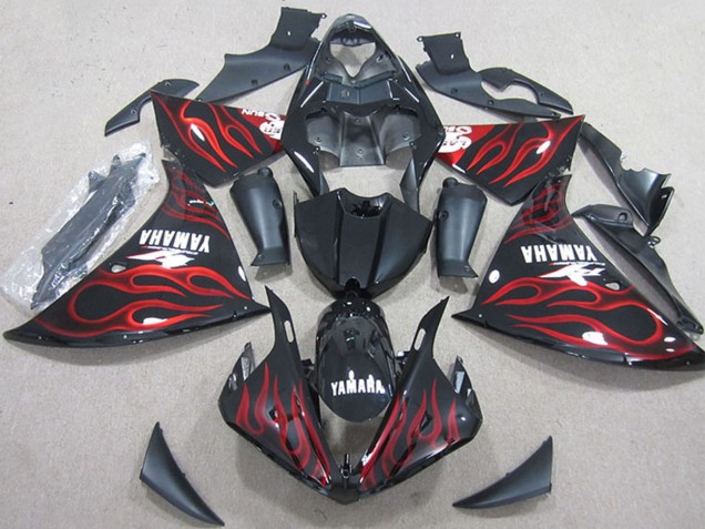 2012-2014 Yamaha YZF R1 Motorcycle Fairings - Glossy Black Red Flame Canada Websites