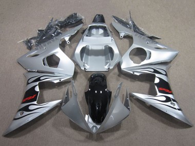 2003-2004 Yamaha YZF R6 Motorcycle Fairings - Silver Glossy Black Flame Canada Websites