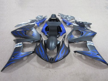 2003-2004 Yamaha YZF R6 Motorcycle Fairings - Matte Black Blue Flame Canada Websites