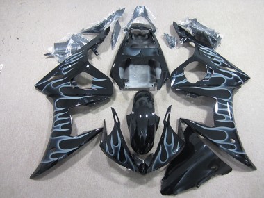 2003-2004 Yamaha YZF R6 Motorcycle Fairings - Glossy Black Silver Flame Canada Websites