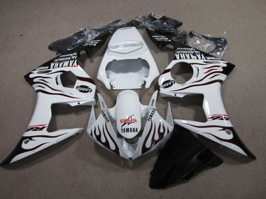 2003-2004 Yamaha YZF R6 Motorcycle Fairings - White Glossy Black Flame Shark Canada Websites