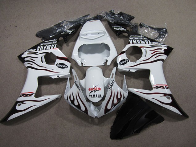 2003-2004 Yamaha YZF R6 Motorcycle Fairings - White Glossy Black Flame Shark Canada Websites