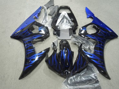 2003-2004 Yamaha YZF R6 Motorcycle Fairings - Glossy Black Blue Flame Canada Websites