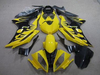 2008-2016 Yamaha YZF R6 Motorcycle Fairings - Yellow Glossy Black Flame Canada Websites