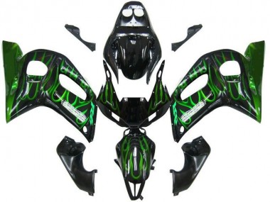 Black Green Flame 1998-2002 YZF R6 Motorcycle Fairings