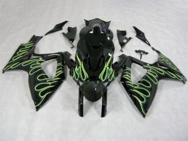Black Green Flame 2006-2007 GSXR 600 Motorcycle Fairings