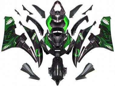 Black Green Flame 2006-2007 YZF R6 Motorcycle Fairings