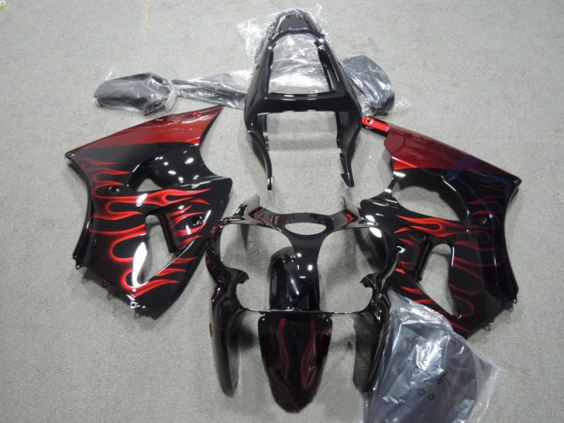 Black Red Flame 2000-2002 ZX6R Motorcycle Fairing