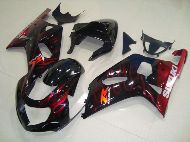 Black Red Flame 2001-2003 GSXR 750 Motorcycle Fairings Black Red Flame 2001-2003 GSXR 750 Motorcycle Fairings