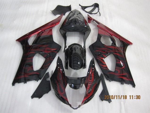 Black Red Flame 2003-2004 GSXR 1000 Motorcycle Fairings Black Red Flame 2003-2004 GSXR 1000 Motorcycle Fairings