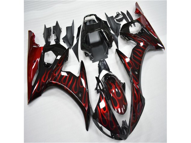 Black Red Flame 2003-2005 YZF R6 Motorcycle Fairings Black Red Flame 2003-2005 YZF R6 Motorcycle Fairings