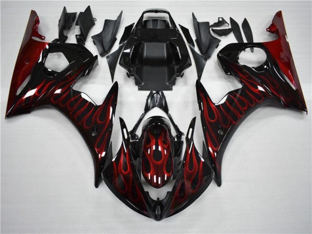 Black Red Flame 2003-2005 YZF R6 Motorcycle Fairings Black Red Flame 2003-2005 YZF R6 Motorcycle Fairings