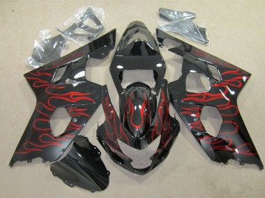 Black Red Flame 2004-2005 GSXR 600 Motorcycle Fairings