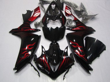 Black Red Flame 2007-2008 YZF R1 Motorcycle Fairings