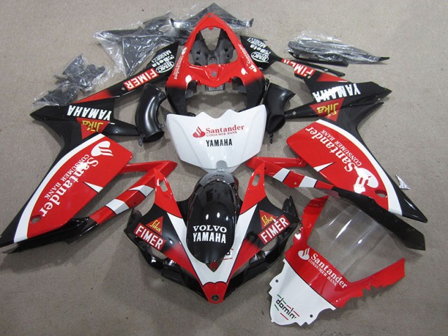Black Red White Santander 2007-2008 YZF R1 Motorcycle Fairings Black Red White Santander 2007-2008 YZF R1 Motorcycle Fairings