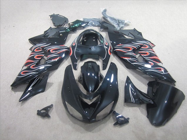 Black White Red Flame 2006-2007 ZX10R Motorcycle Fairings Black White Red Flame 2006-2007 ZX10R Motorcycle Fairings