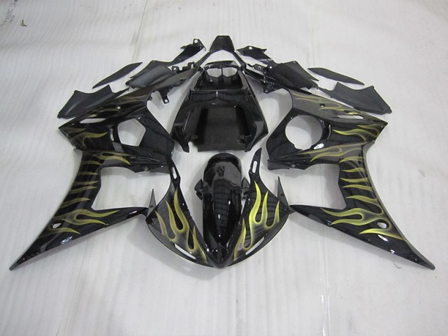 Black with Yellow Flame 2003-2005 YZF R6 Motorcycle Fairings Black with Yellow Flame 2003-2005 YZF R6 Motorcycle Fairings