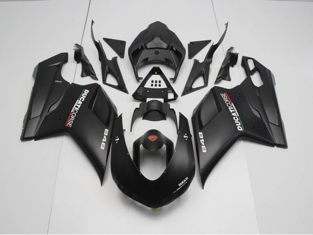 Matte Black with White Decals 2007-2014 Ducati 848 1098 1198 Motorcycle Fairings Matte Black with White Decals 2007-2014 Ducati 848 1098 1198 Motorcycle Fairings
