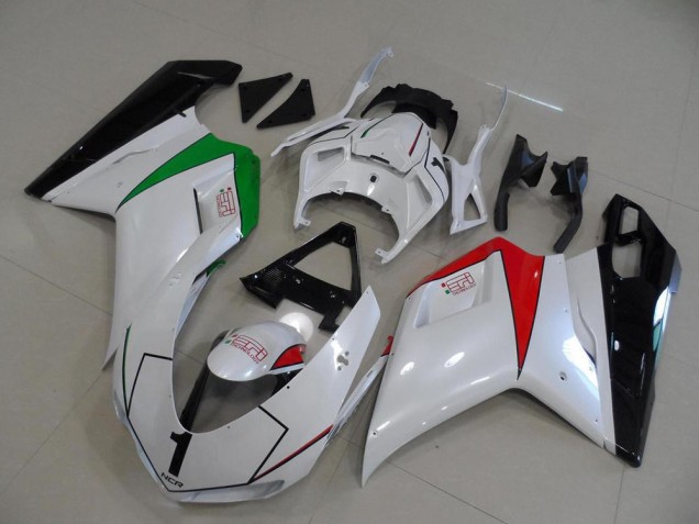 Pearl White with Italy Flag 2007-2014 Ducati 848 1098 1198 Motorcycle Fairings Pearl White with Italy Flag 2007-2014 Ducati 848 1098 1198 Motorcycle Fairings