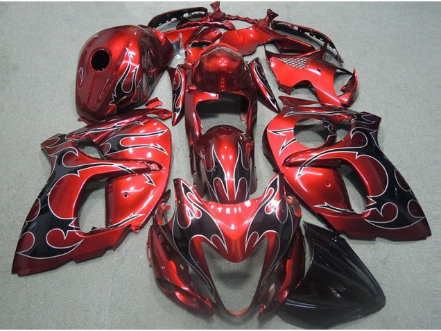 Red with Black Flame 1996-2007 GSXR 1300 Hayabusa Motorcycle Fairings